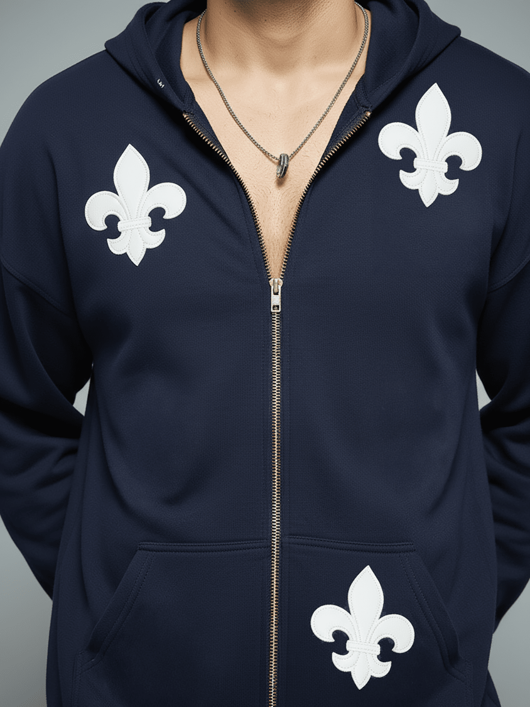 Navy Applique Zipped Hoodie