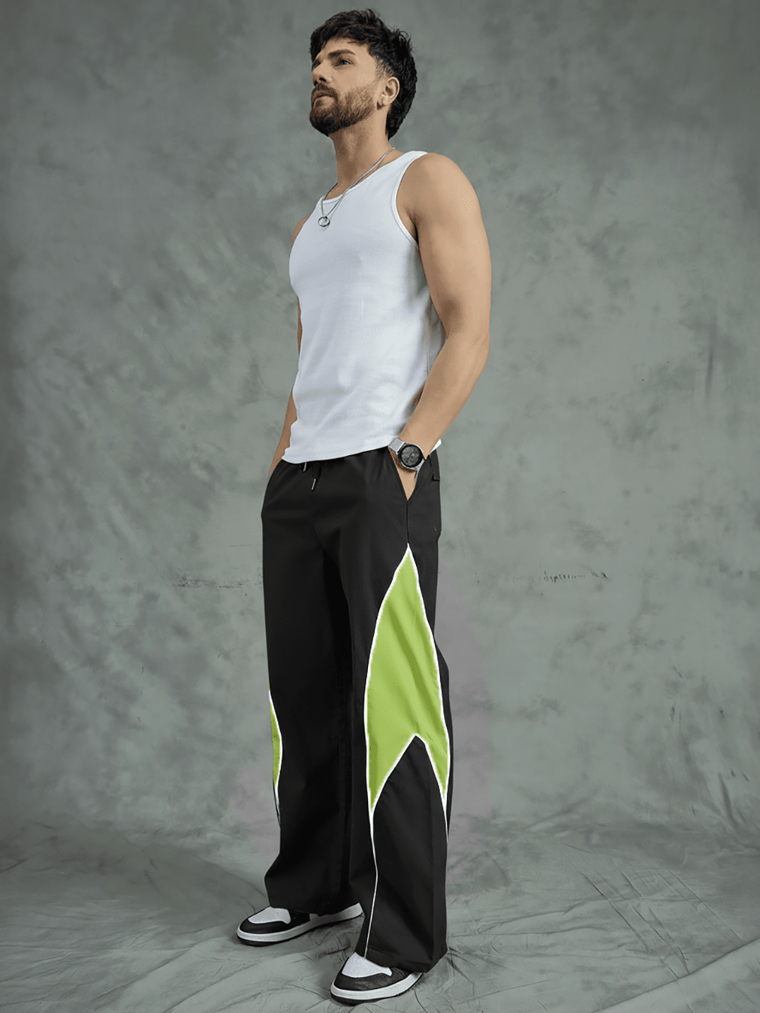 Black and Khaki Cut Sew Trackpants