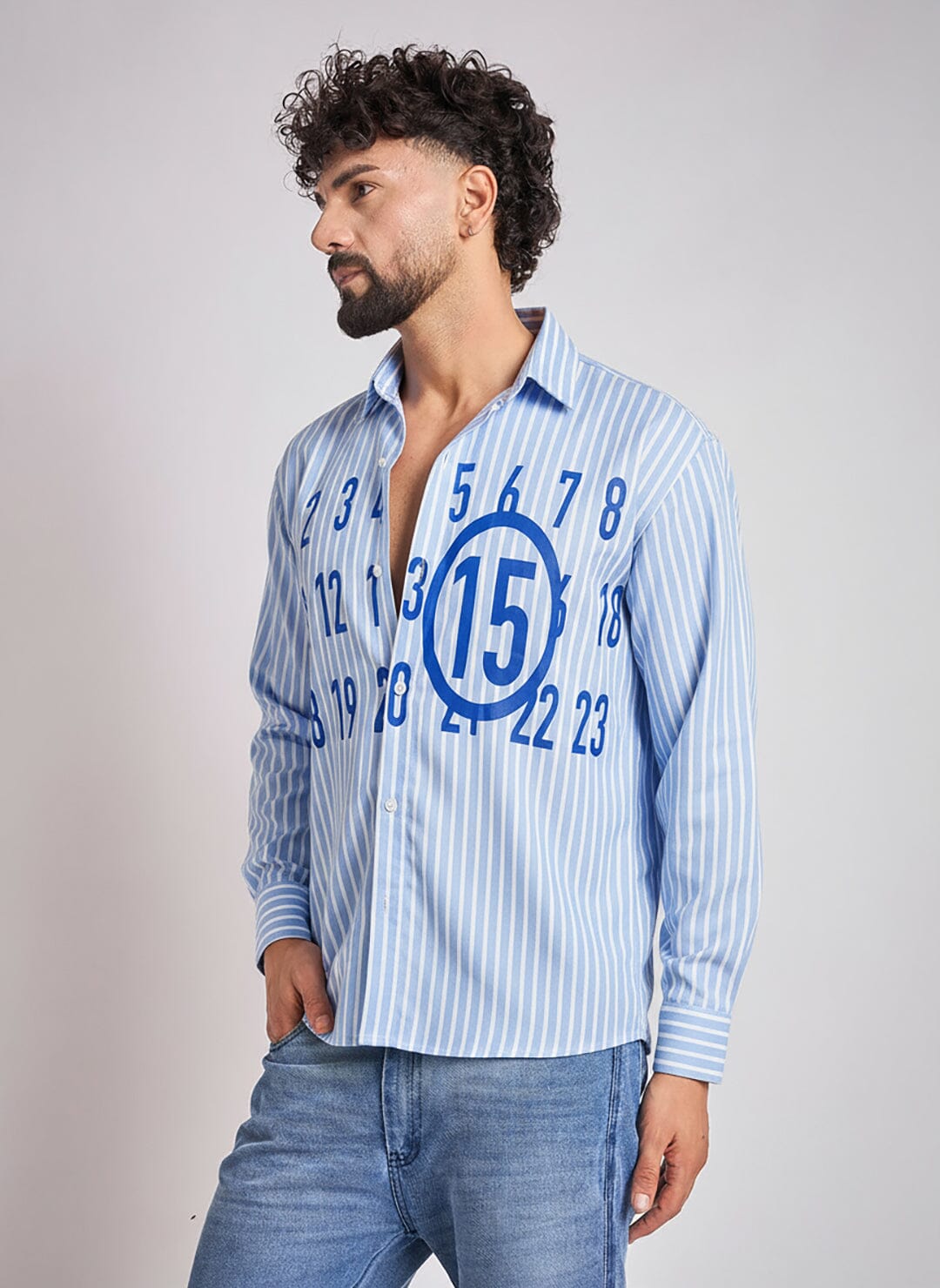 Sky Striped Numerals Shirt