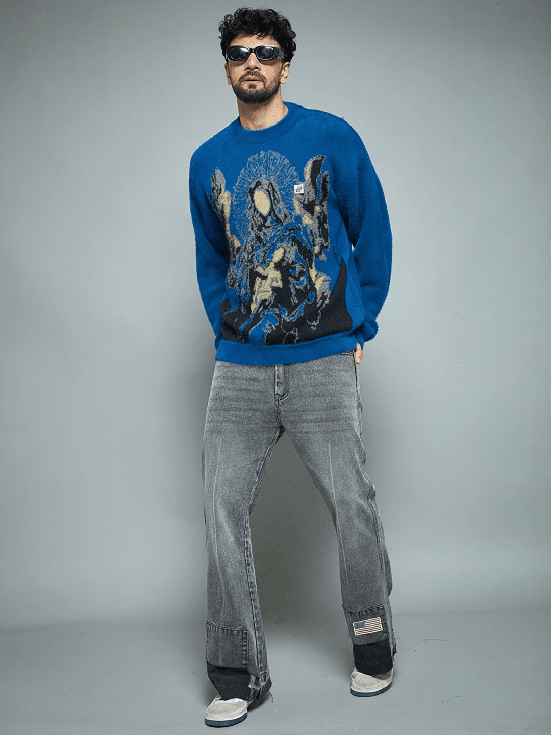 Blue Mohair Mother Mary Knitted Sweater