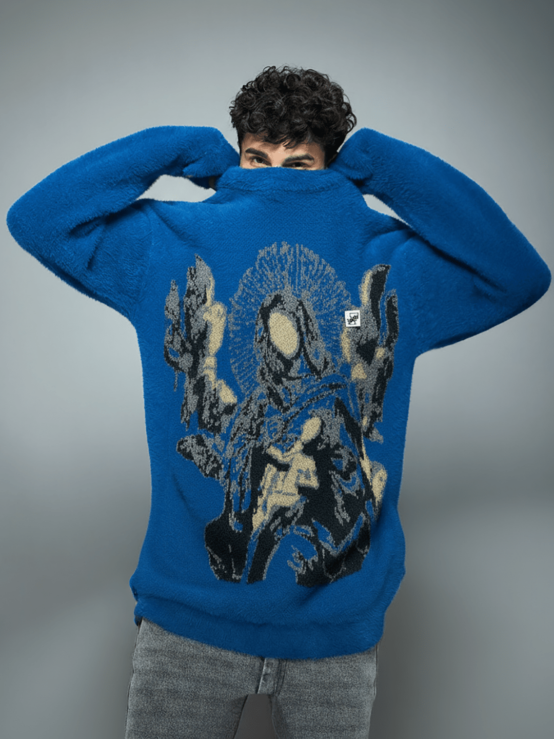 Blue Mohair Mother Mary Knitted Sweater