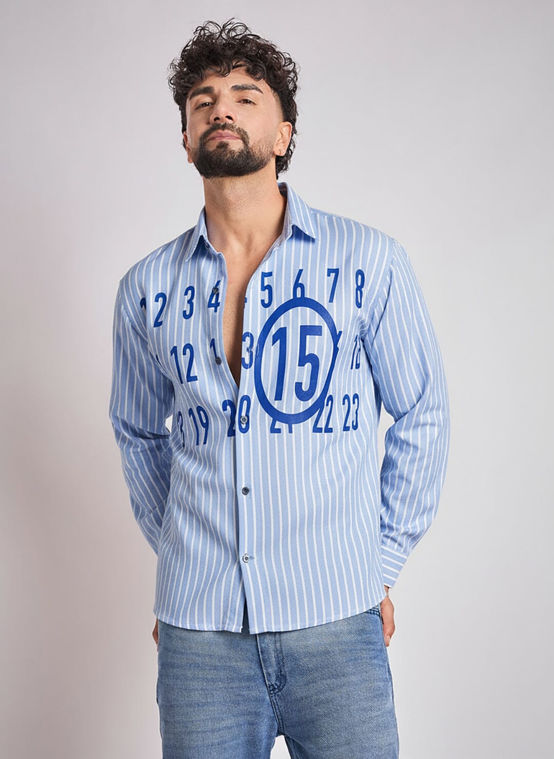 Sky Striped Numerals Shirt