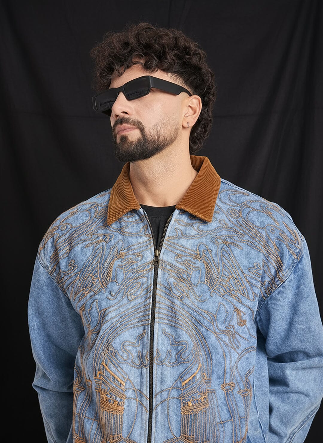 Ice Lineart Embriodery Harrington Denim Jacket