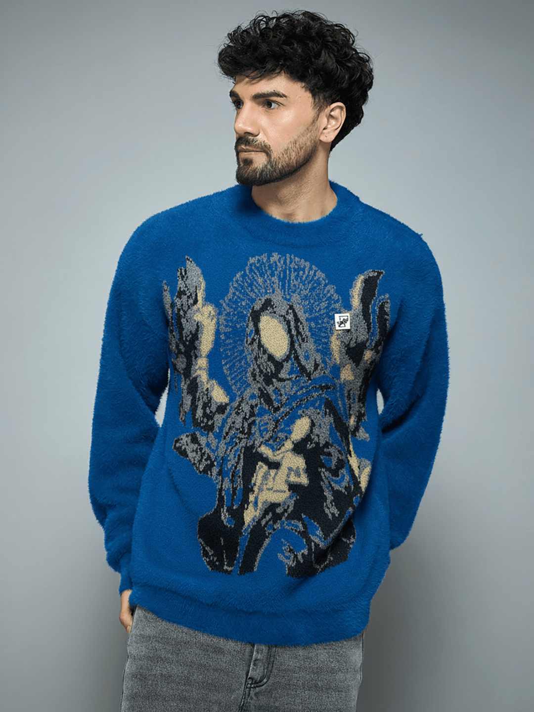 Blue Mohair Mother Mary Knitted Sweater