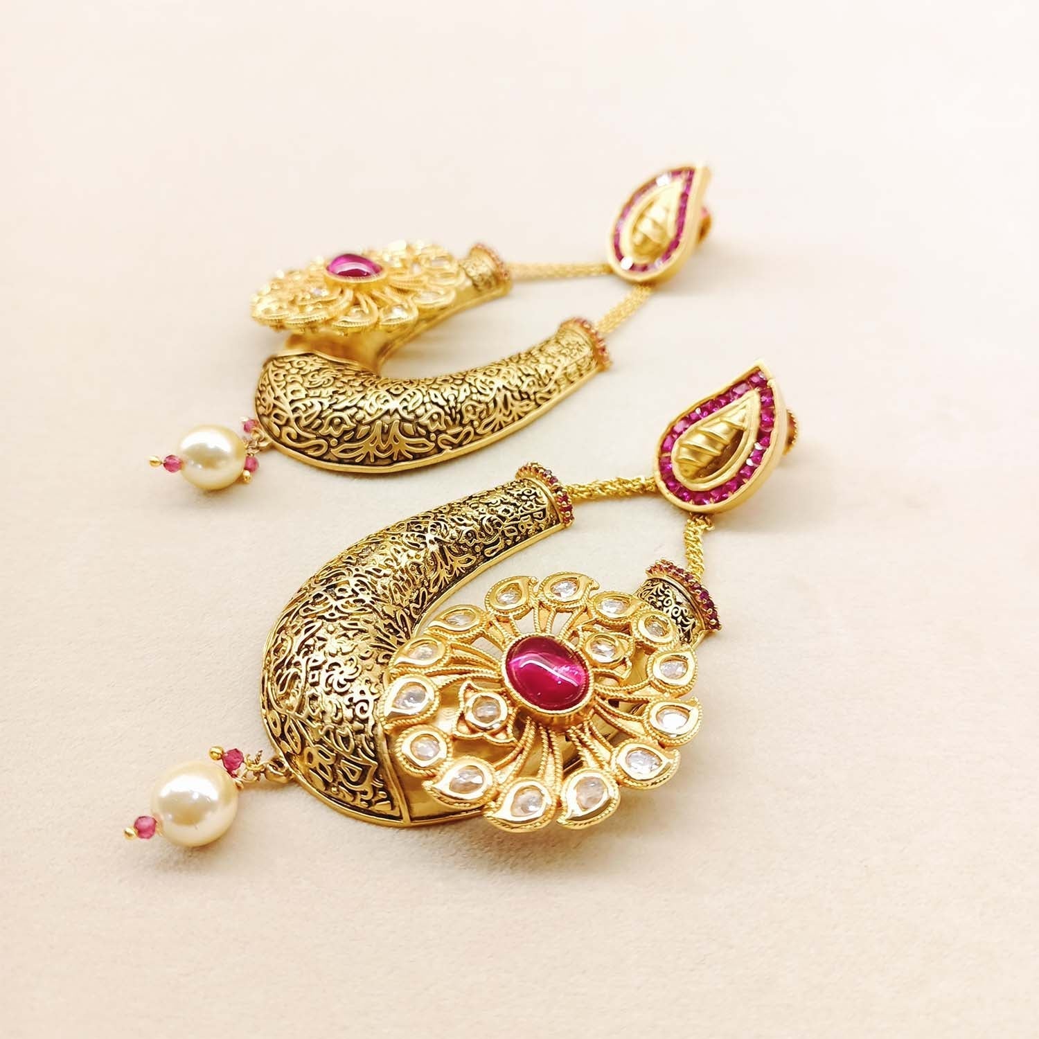 Stunning danglers with kundan stones and pearl drops