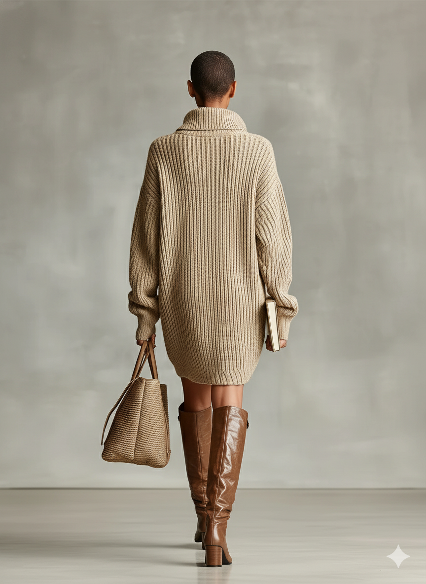 Women's Camel Elegant Button - Front Oversized Mini Cardigan Dress MDA1086J2I