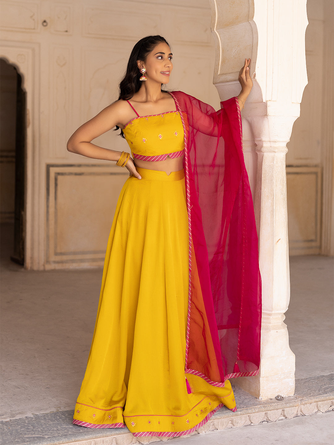 Gold Fusion Solid Mustard Lehenga Set