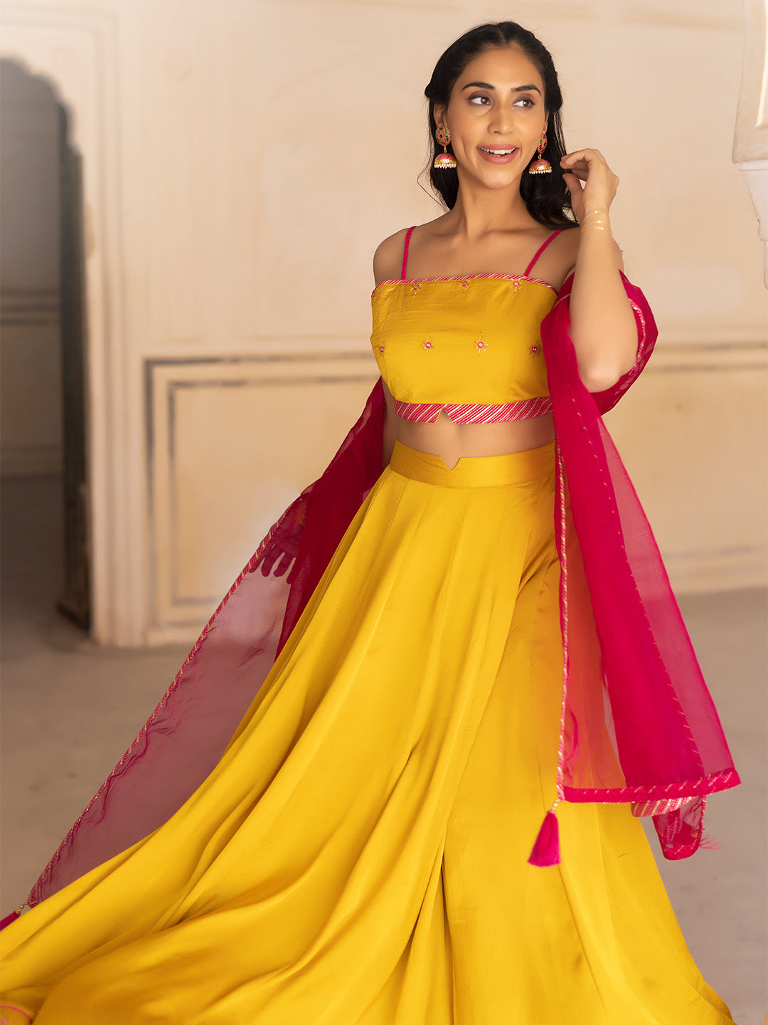 Gold Fusion Solid Mustard Lehenga Set