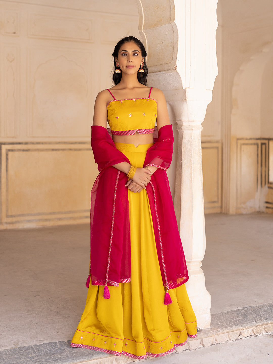 Gold Fusion Solid Mustard Lehenga Set
