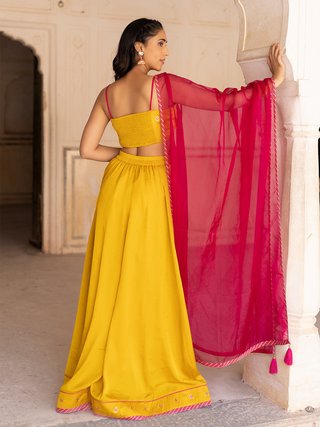 Gold Fusion Solid Mustard Lehenga Set
