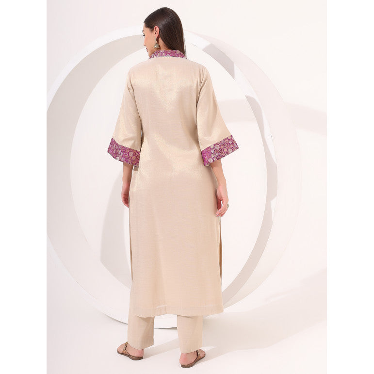 Golden Tissue Straight Kurta Set - qivii