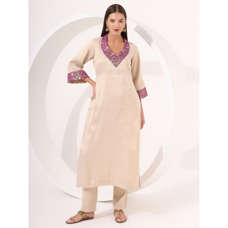 Golden Tissue Straight Kurta Set - qivii