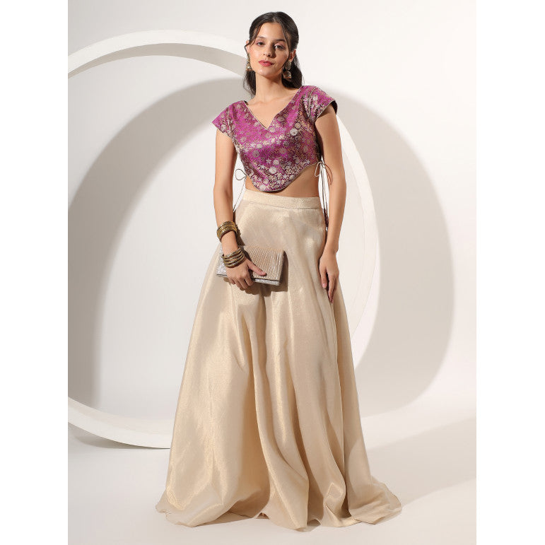 Gold Skirt Set with Brocade Crop Top - qivii