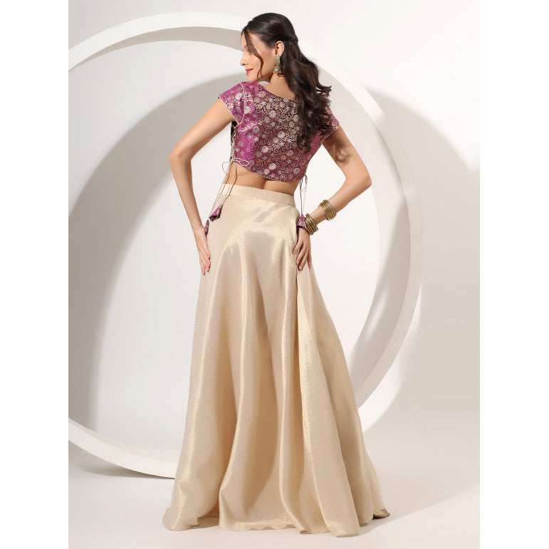 Gold Skirt Set with Brocade Crop Top - qivii