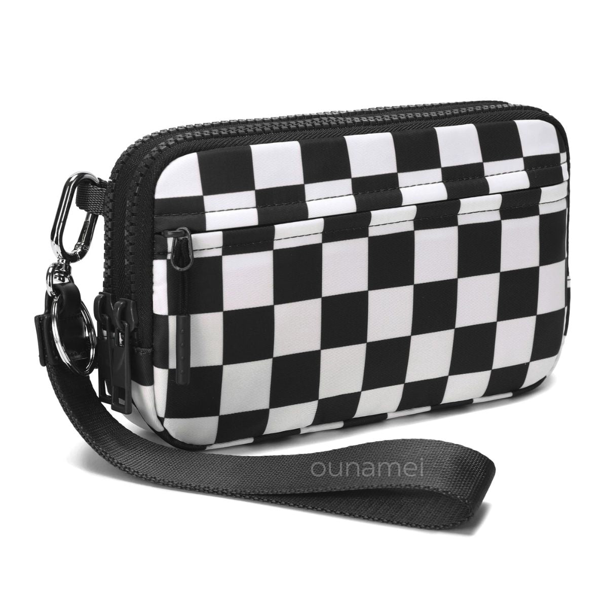 Ounamei Quilted Nylon Wristlet Crossbody Wallet for Women 4-Zipper Small Bag with RFID Protection & Adjustable Strap