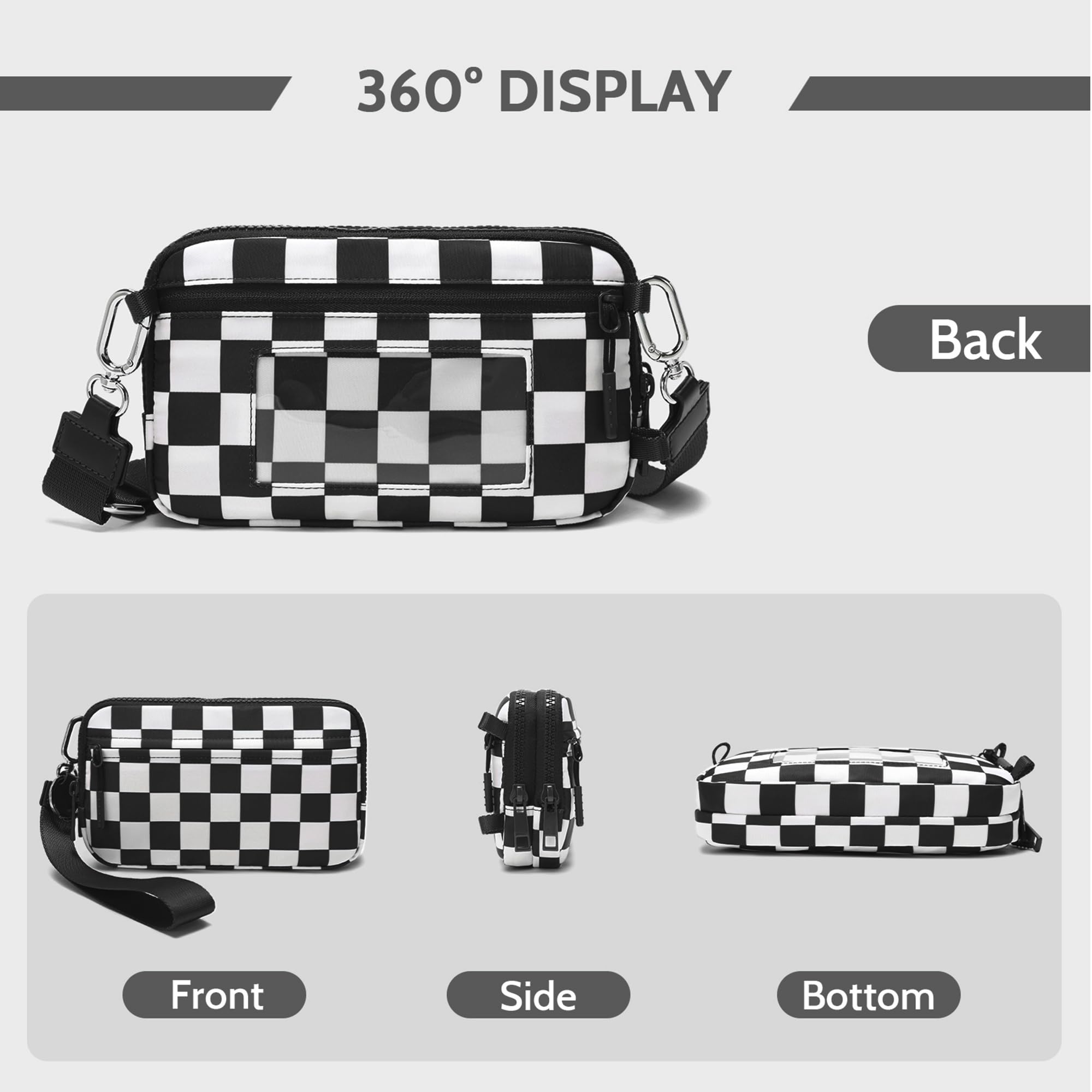 Ounamei Quilted Nylon Wristlet Crossbody Wallet for Women 4-Zipper Small Bag with RFID Protection & Adjustable Strap