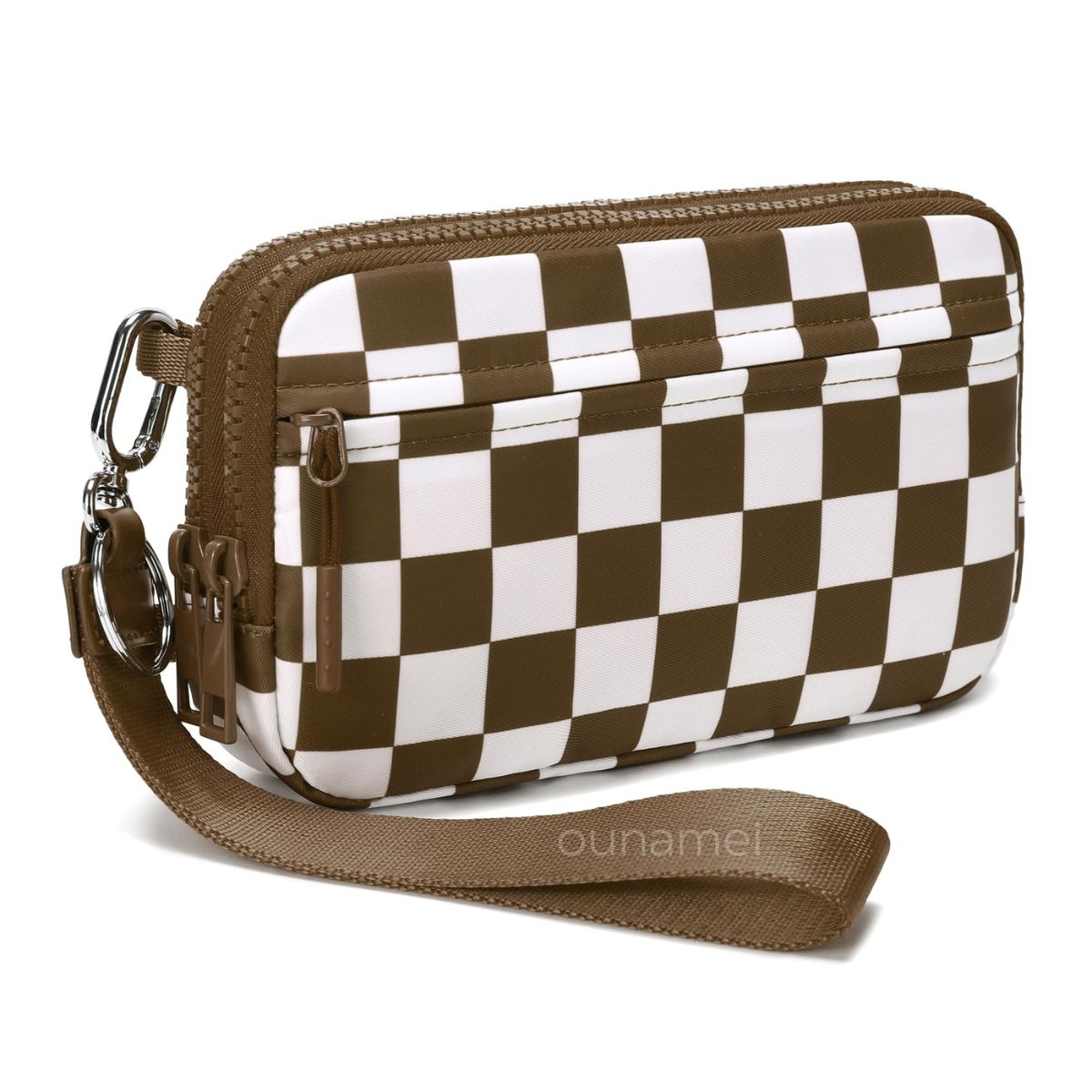 Ounamei Quilted Nylon Wristlet Crossbody Wallet for Women 4-Zipper Small Bag with RFID Protection & Adjustable Strap