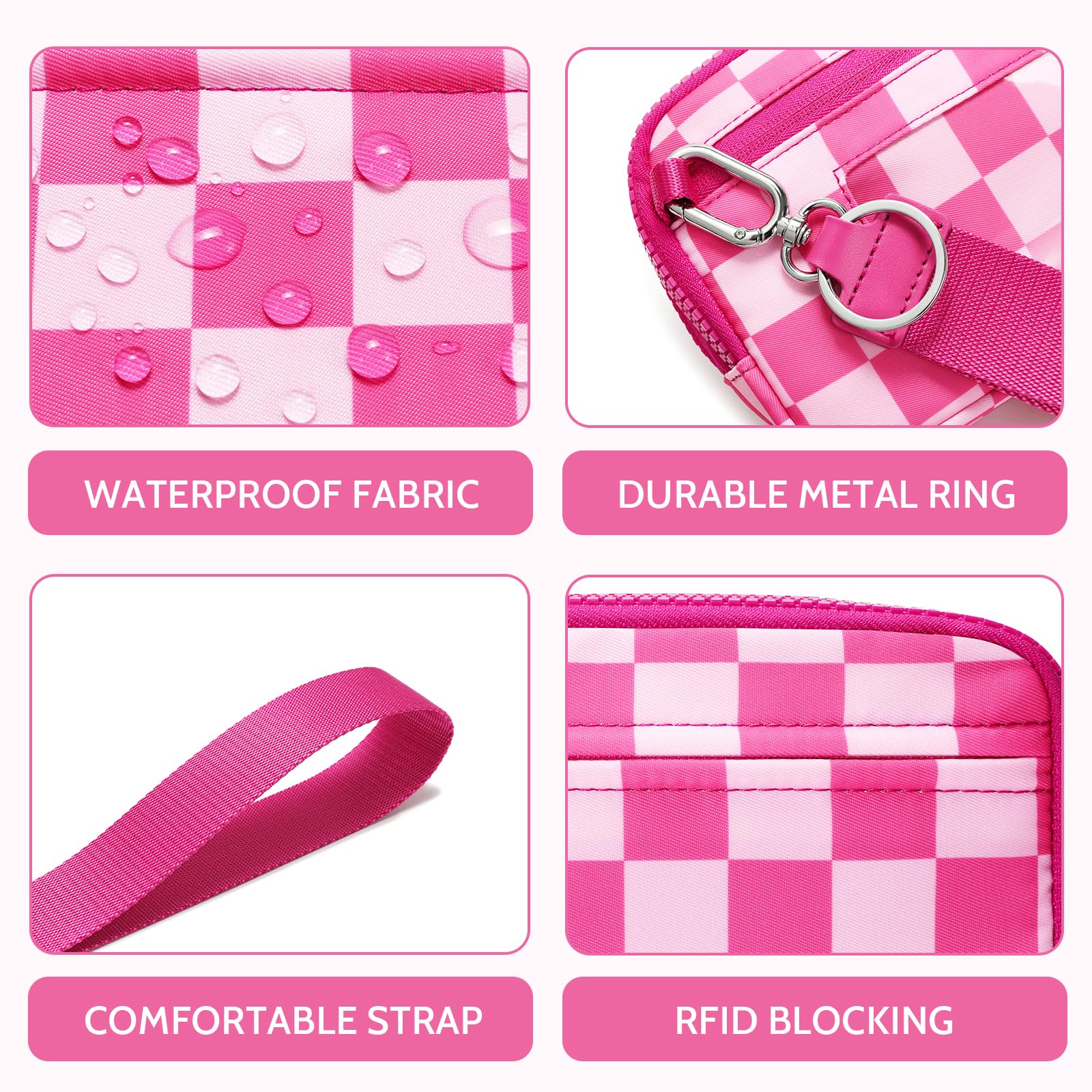 Ounamei Quilted Nylon Wristlet Crossbody Wallet for Women 4-Zipper Small Bag with RFID Protection & Adjustable Strap