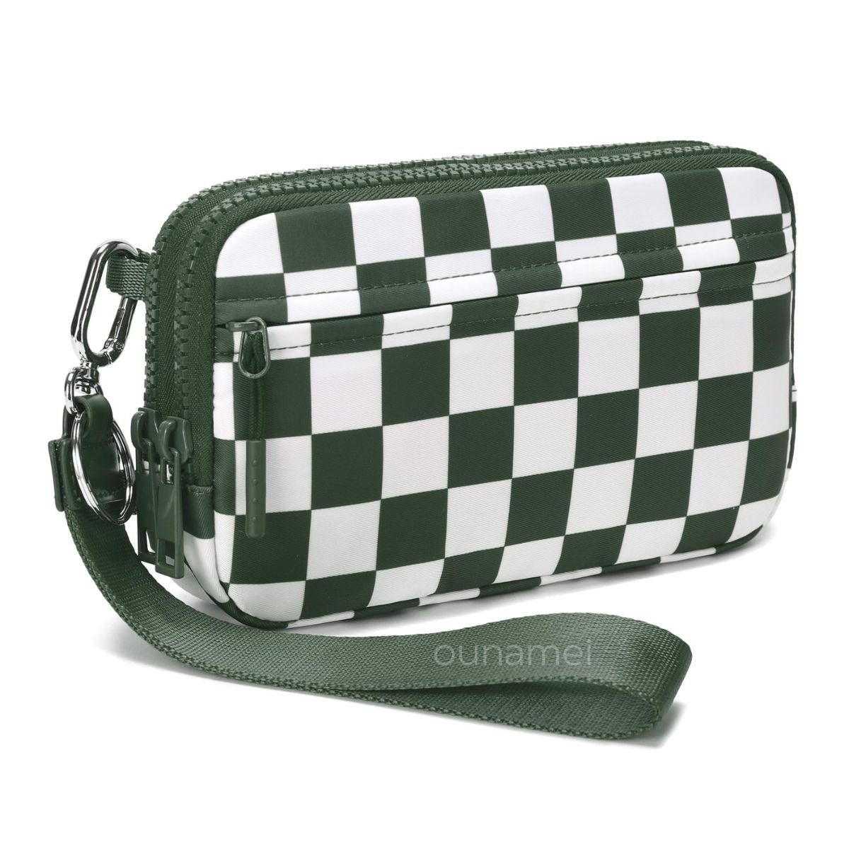 Ounamei Quilted Nylon Wristlet Crossbody Wallet for Women 4-Zipper Small Bag with RFID Protection & Adjustable Strap