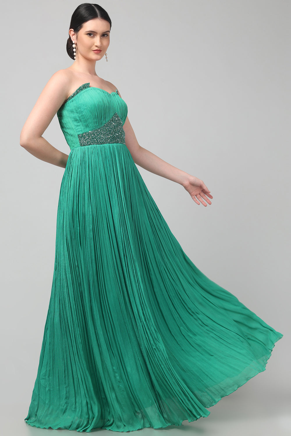 Green Shoulder Off Gown