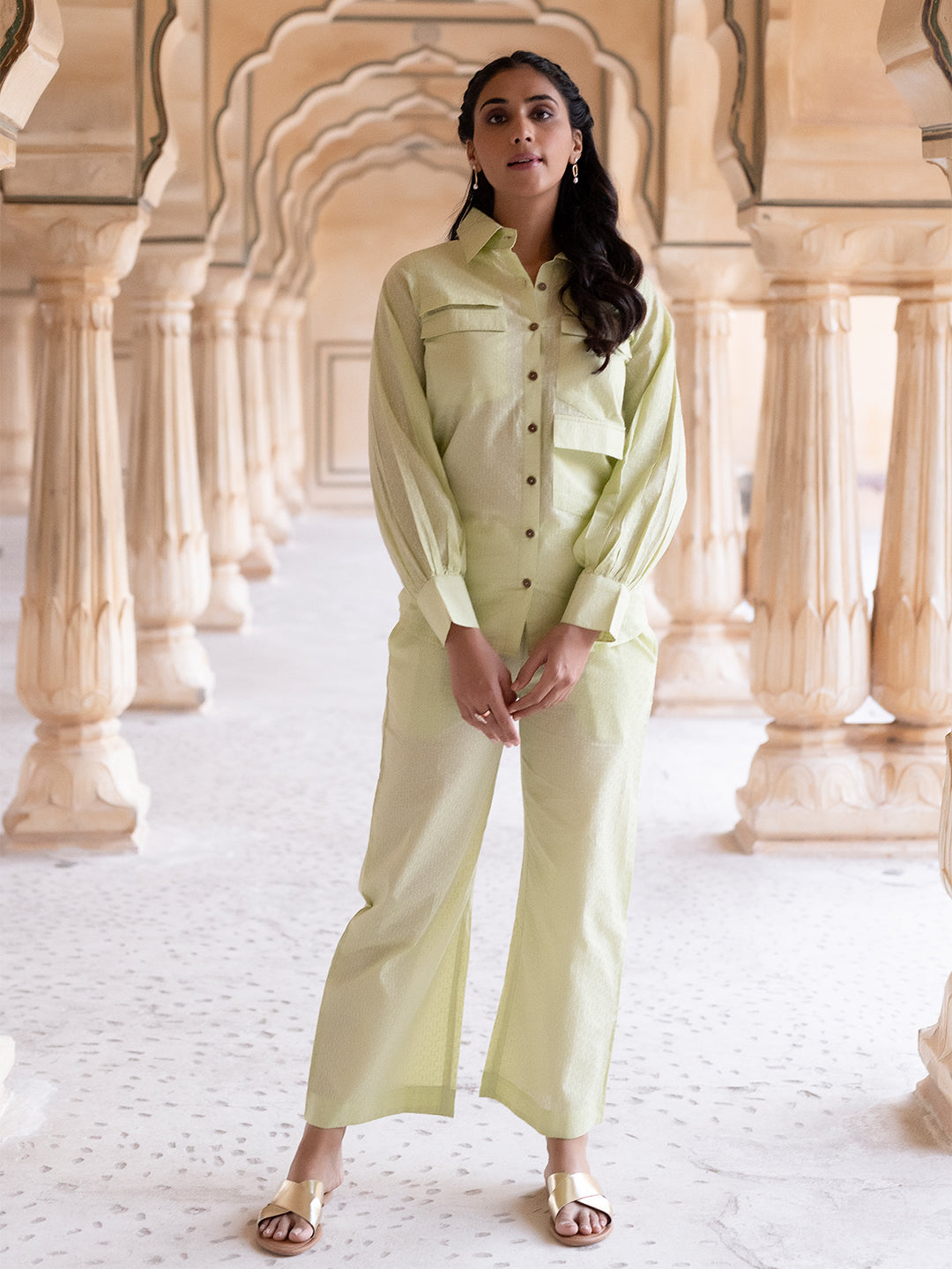 Green Sheen Cotton Co-Ord Set