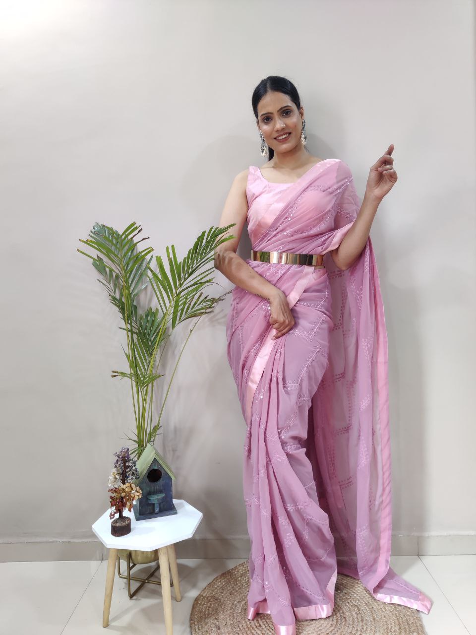 Premium Georgette Embellished with beautiful Embroidery And sequins work Saree Lavender Color - qivii