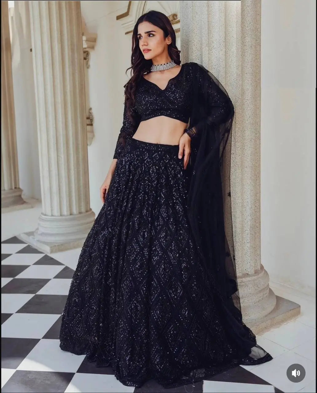 Black Georgette Sequence & Dori Work Lehenga Choli | Ready To Wear - qivii