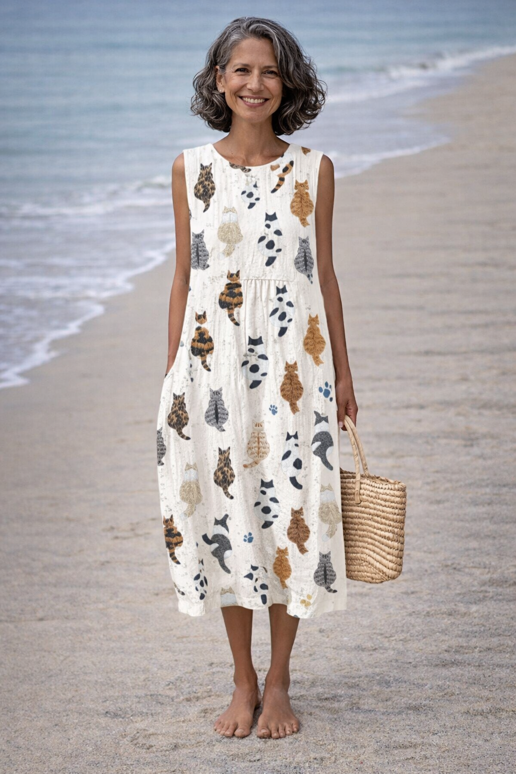 Alina | Midi-jurk met een print van mooie katten - By Qivii