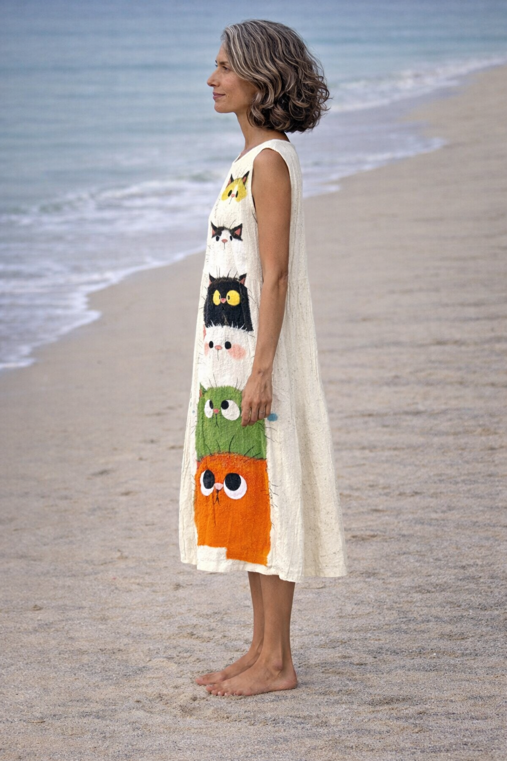 Zoé | Midi-jurk met schattige kattenprint - By Qivii