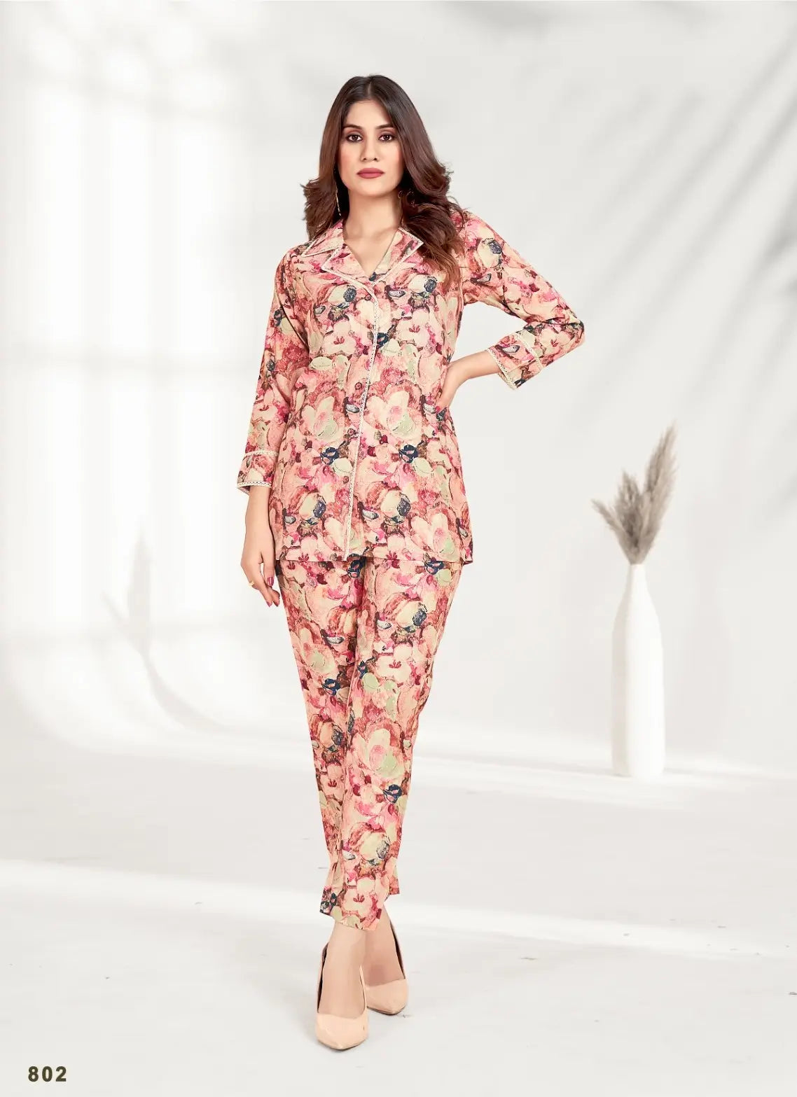 Peach Floral Co-ord Set. - qivii