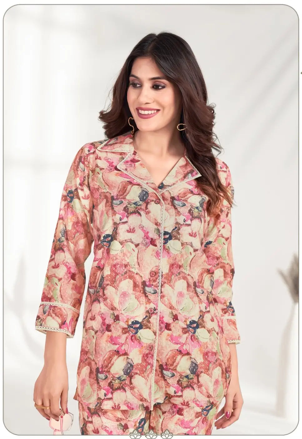 Peach Floral Co-ord Set. - qivii