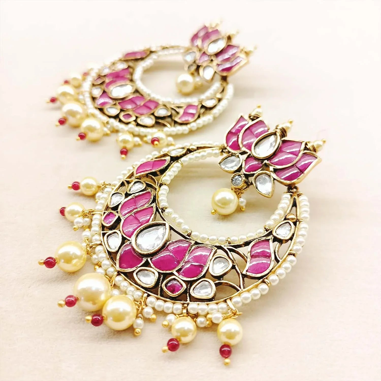 Anju Majenta Pachi Kundan Gold Plated Chandbali
