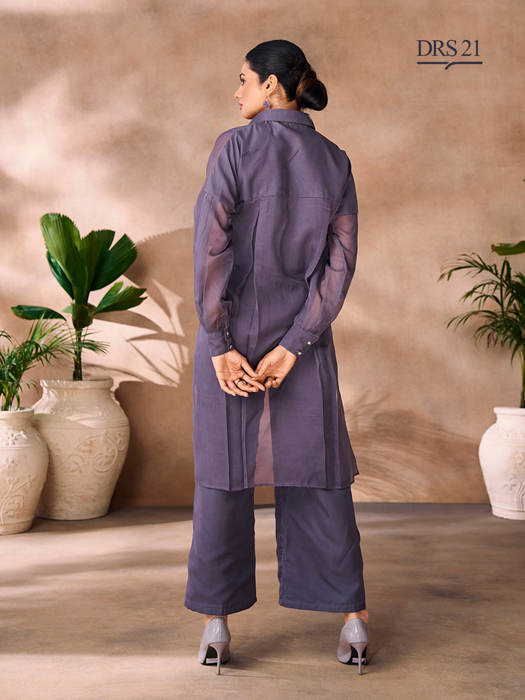 DARK GREY ORGANZA HANDWORK CO-ORD SET - qivii