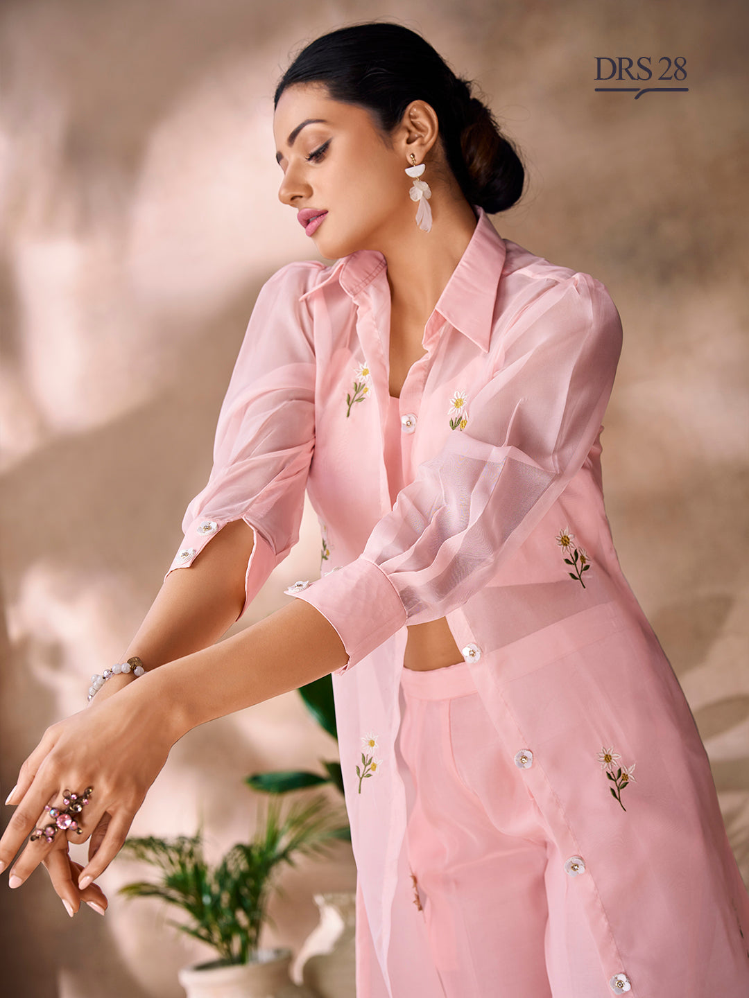 PEACH ORGANZA EMBROIDERY CO-ORD SET - qivii