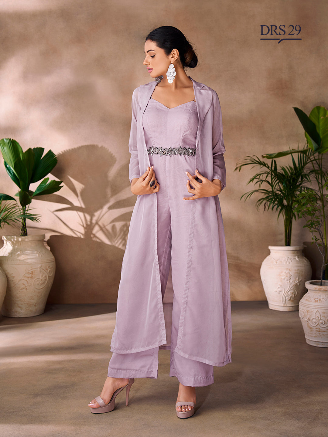 LAVENDER ORGANZA HANDWORK CO-ORD SET - qivii