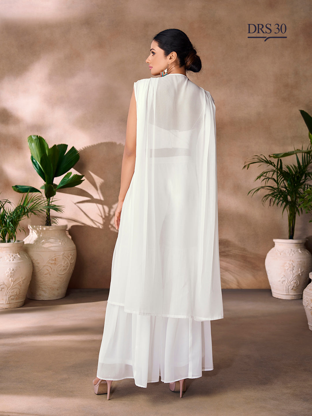 WHITE GEORGETTE HANDWORK CO-ORD SET - qivii