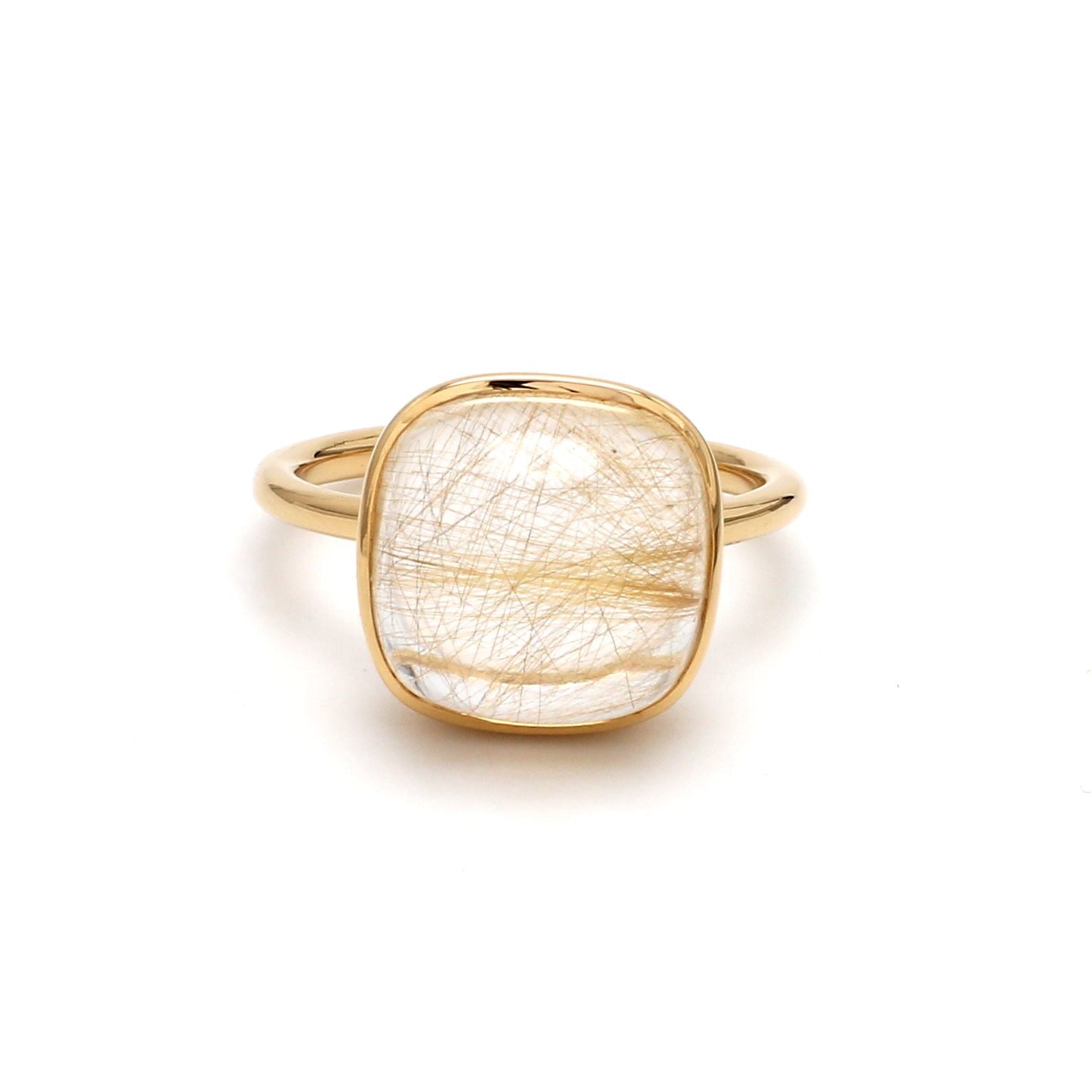 Golden Rutile Cushion Cabochon Ring - qivii