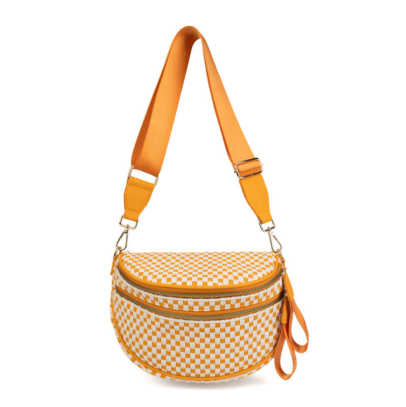 Ounamei Checkered Woven Crossbody Bum Bag | Vegan Leather Sling Bag with Adjustable Strap