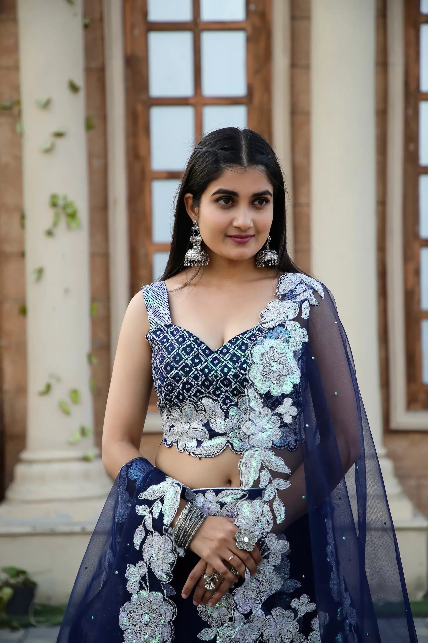 Navy Blue Kasturi Silk Lehenga Choli With Sequence & Dori Work | Ready To Wear - qivii