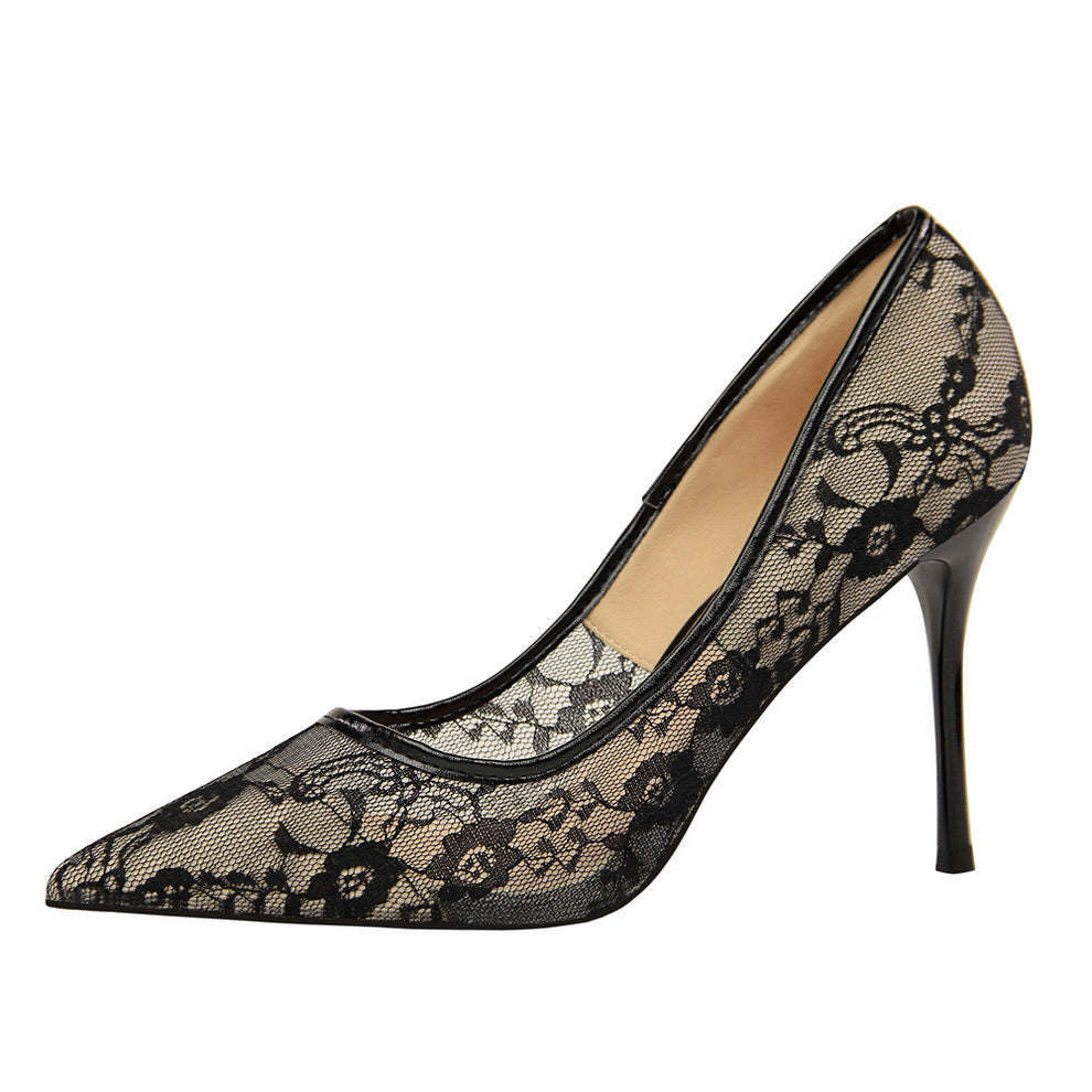 Women’s Valeria Lace Mesh Stiletto Pumps – Pointed-Toe Hollow Elegant Heels (US 3.5–10.5)