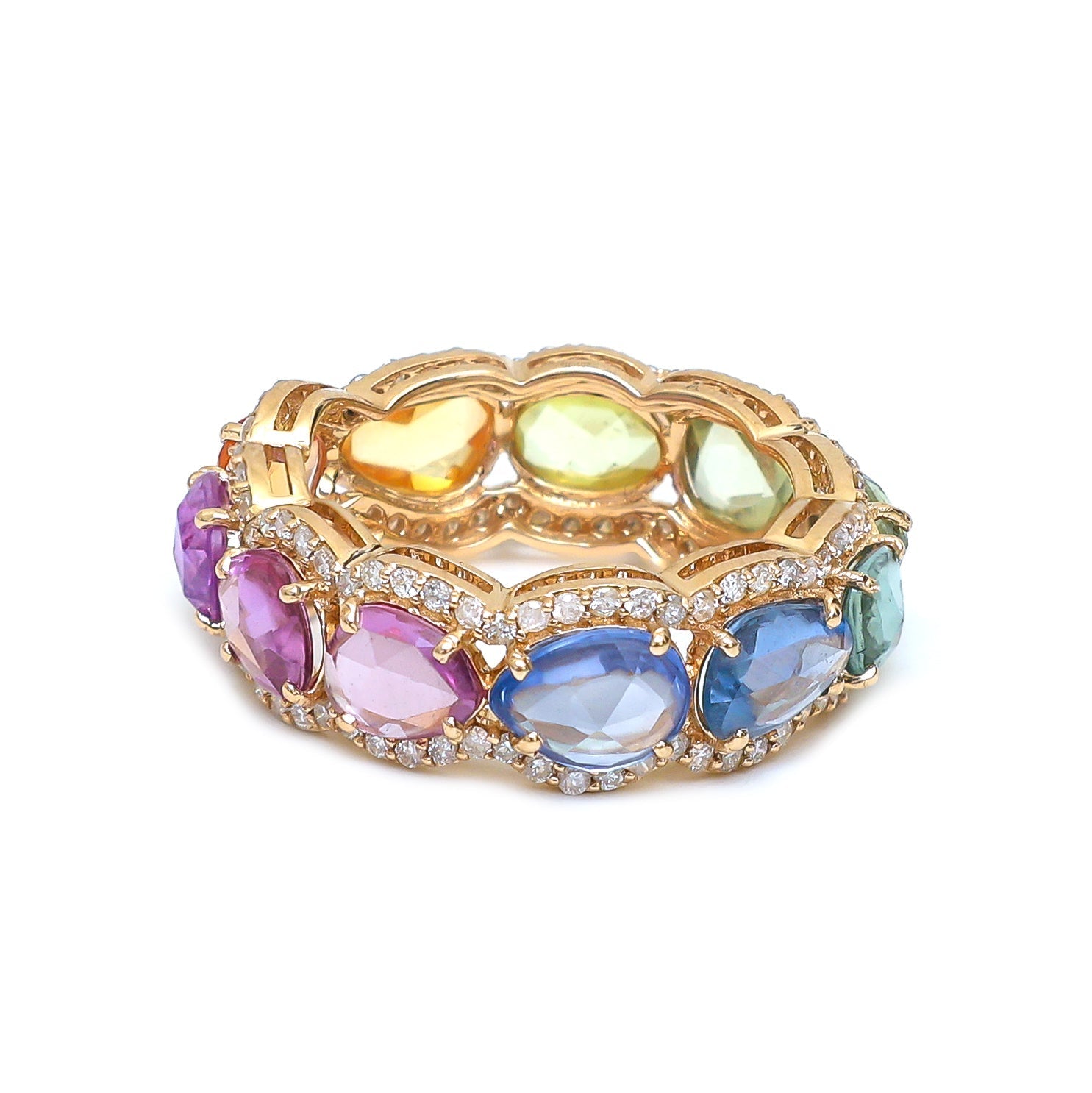 Rainbow Sapphire Rose Cut and Diamond Ring - qivii