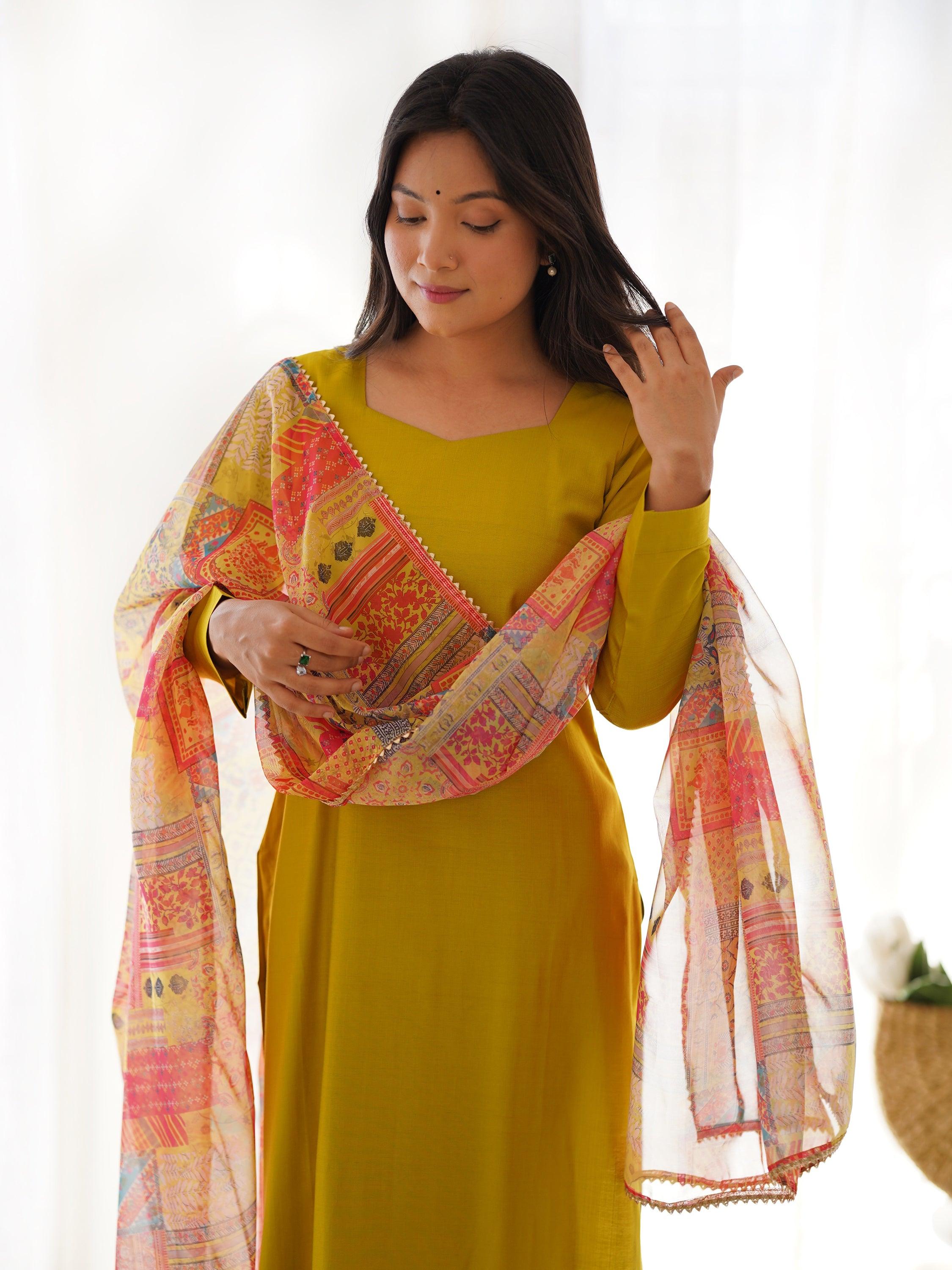 Marvelous Mustard Yellow Cotton Event Wear Straight Kurta With Pant - Women's Fashion