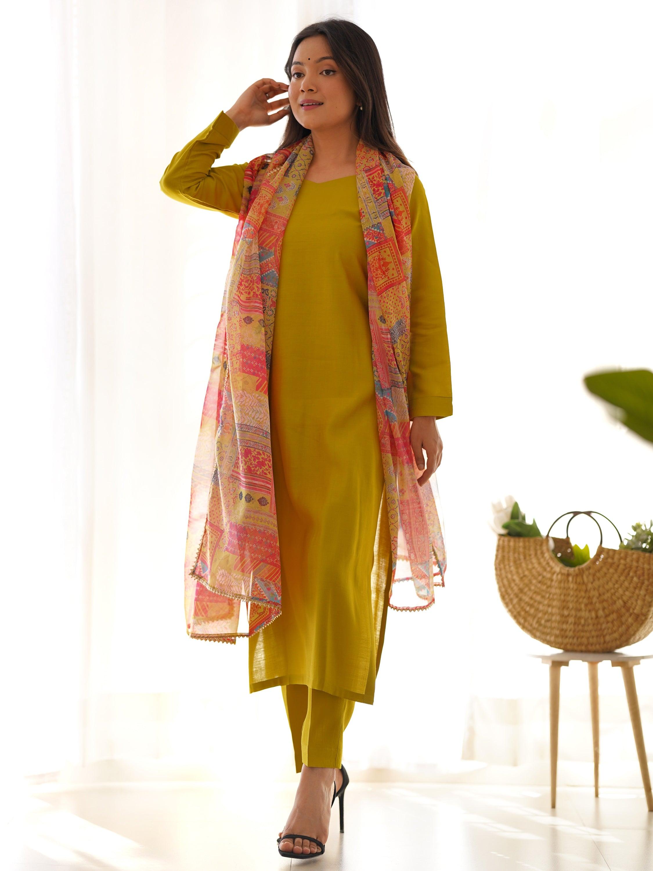 Marvelous Mustard Yellow Cotton Event Wear Straight Kurta With Pant - Elegant and stylish ethnic outfit for special occasions