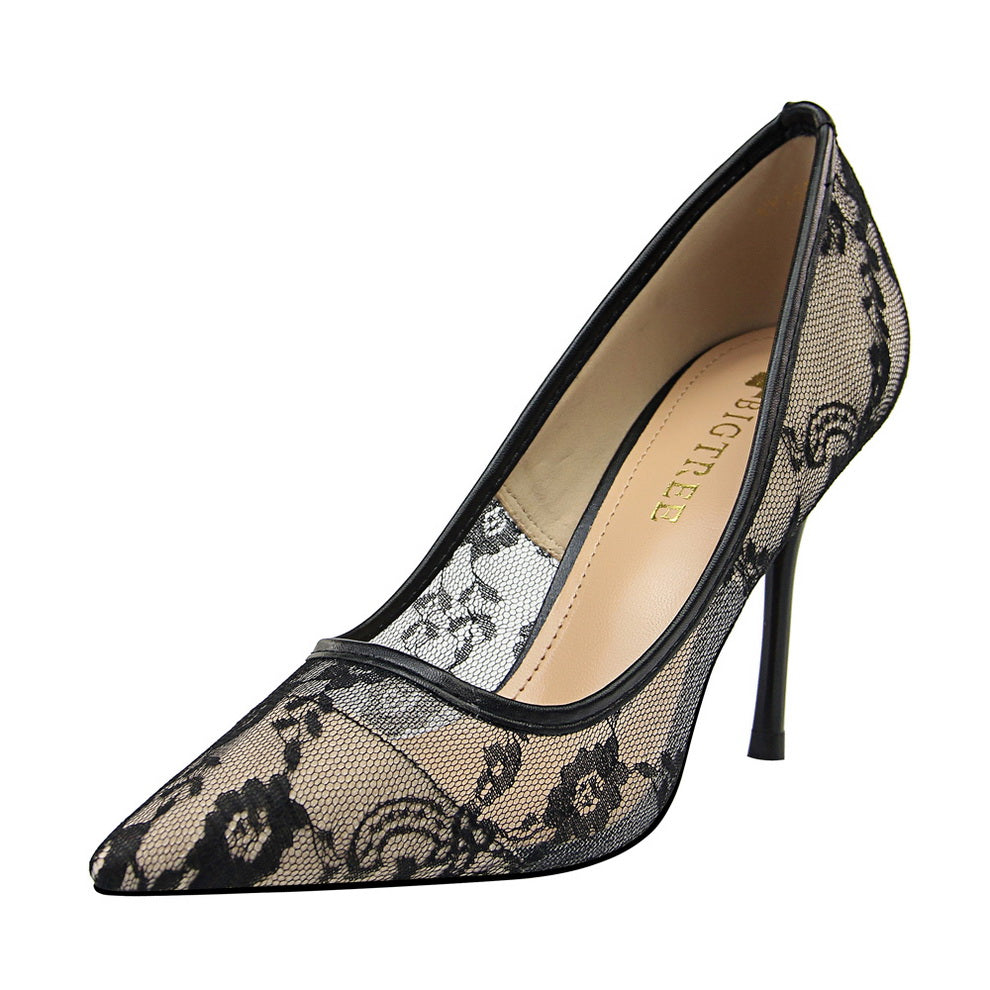 Women’s Valeria Lace Mesh Stiletto Pumps – Pointed-Toe Hollow Elegant Heels (US 3.5–10.5)