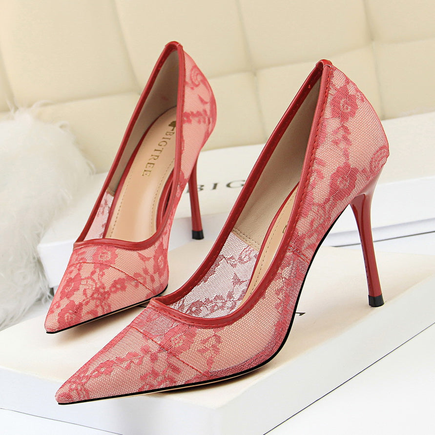 Women’s Valeria Lace Mesh Stiletto Pumps – Pointed-Toe Hollow Elegant Heels (US 3.5–10.5)
