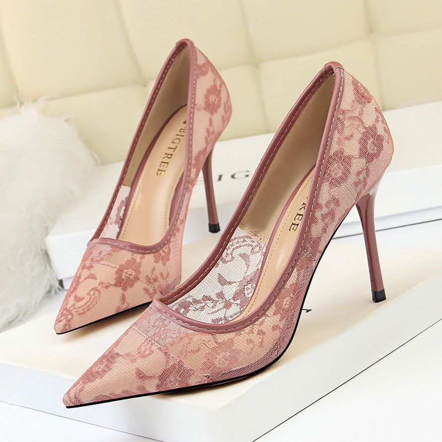 Women’s Valeria Lace Mesh Stiletto Pumps – Pointed-Toe Hollow Elegant Heels (US 3.5–10.5)