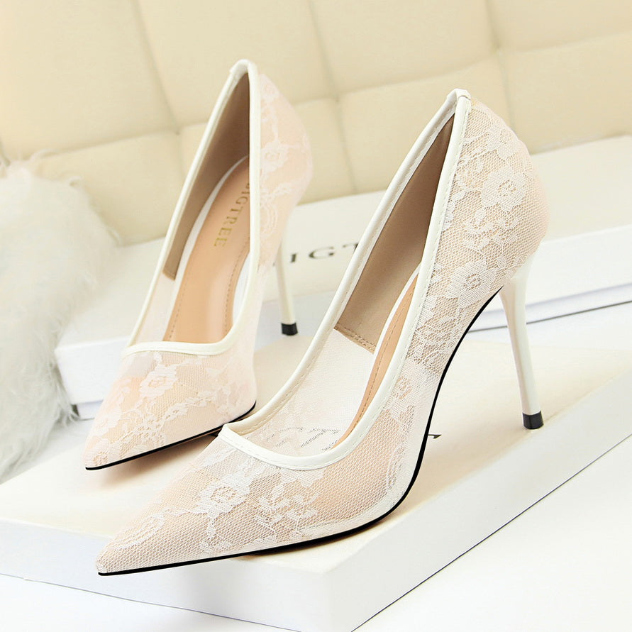 Women’s Valeria Lace Mesh Stiletto Pumps – Pointed-Toe Hollow Elegant Heels (US 3.5–10.5)