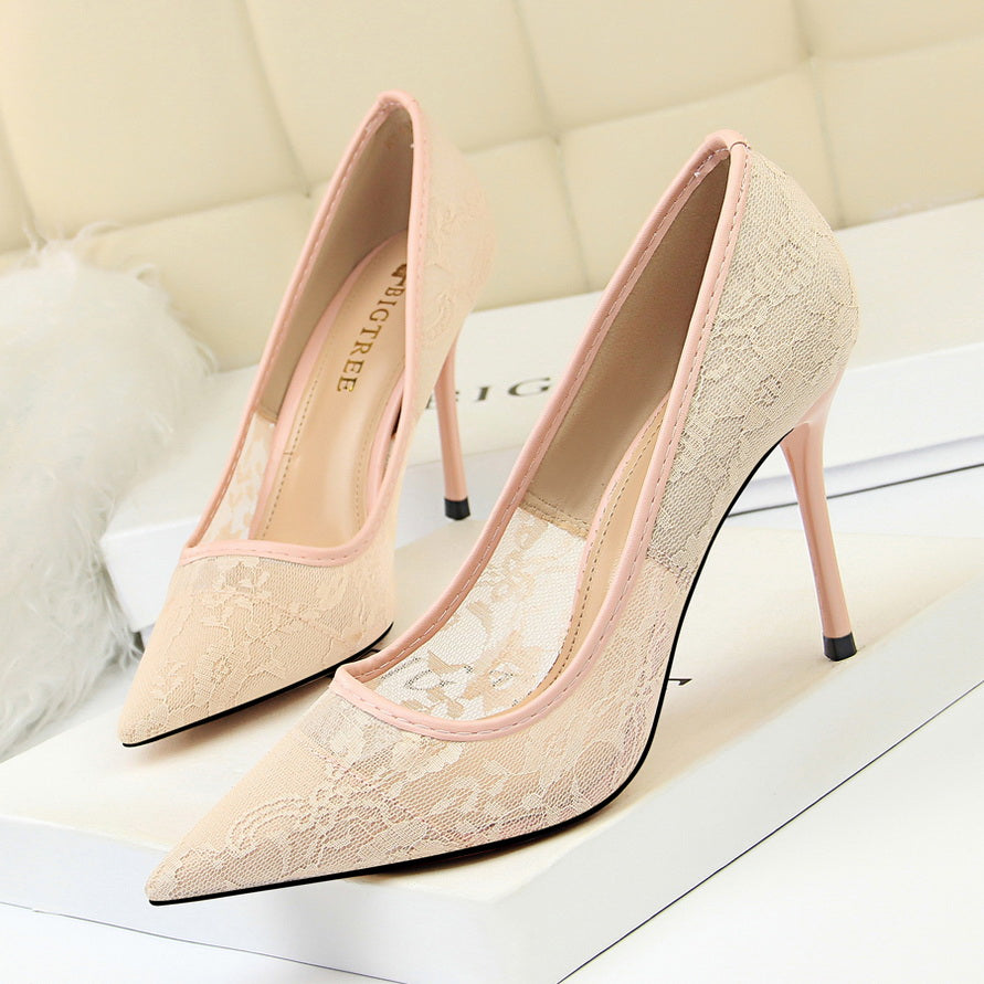 Women’s Valeria Lace Mesh Stiletto Pumps – Pointed-Toe Hollow Elegant Heels (US 3.5–10.5)