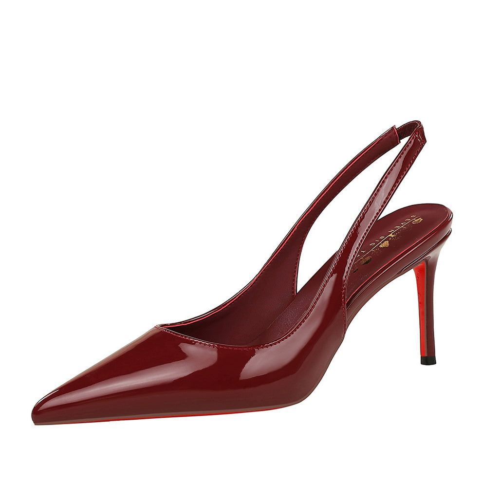 Women’s Estelle Patent Slingback Stiletto – Pointed Toe Cutout Heels with Elastic Strap (US 3.5–10.5)