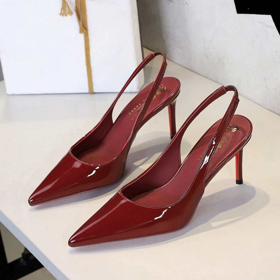 Women’s Estelle Patent Slingback Stiletto – Pointed Toe Cutout Heels with Elastic Strap (US 3.5–10.5)